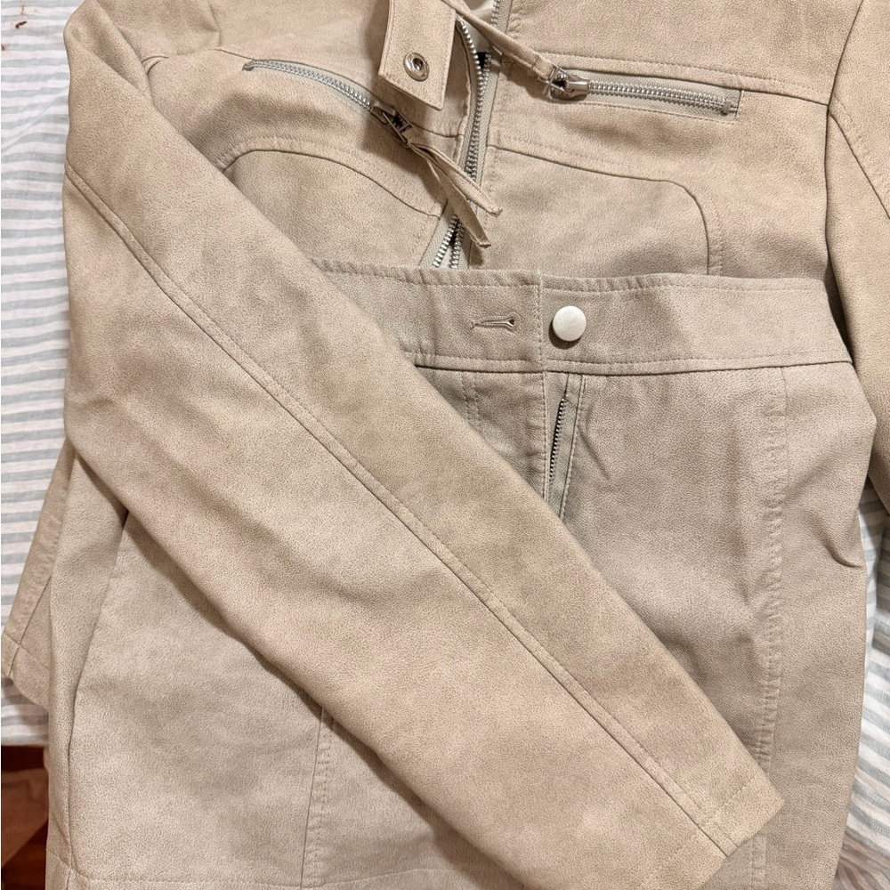 Boohoo Tan Leather Skirt Set